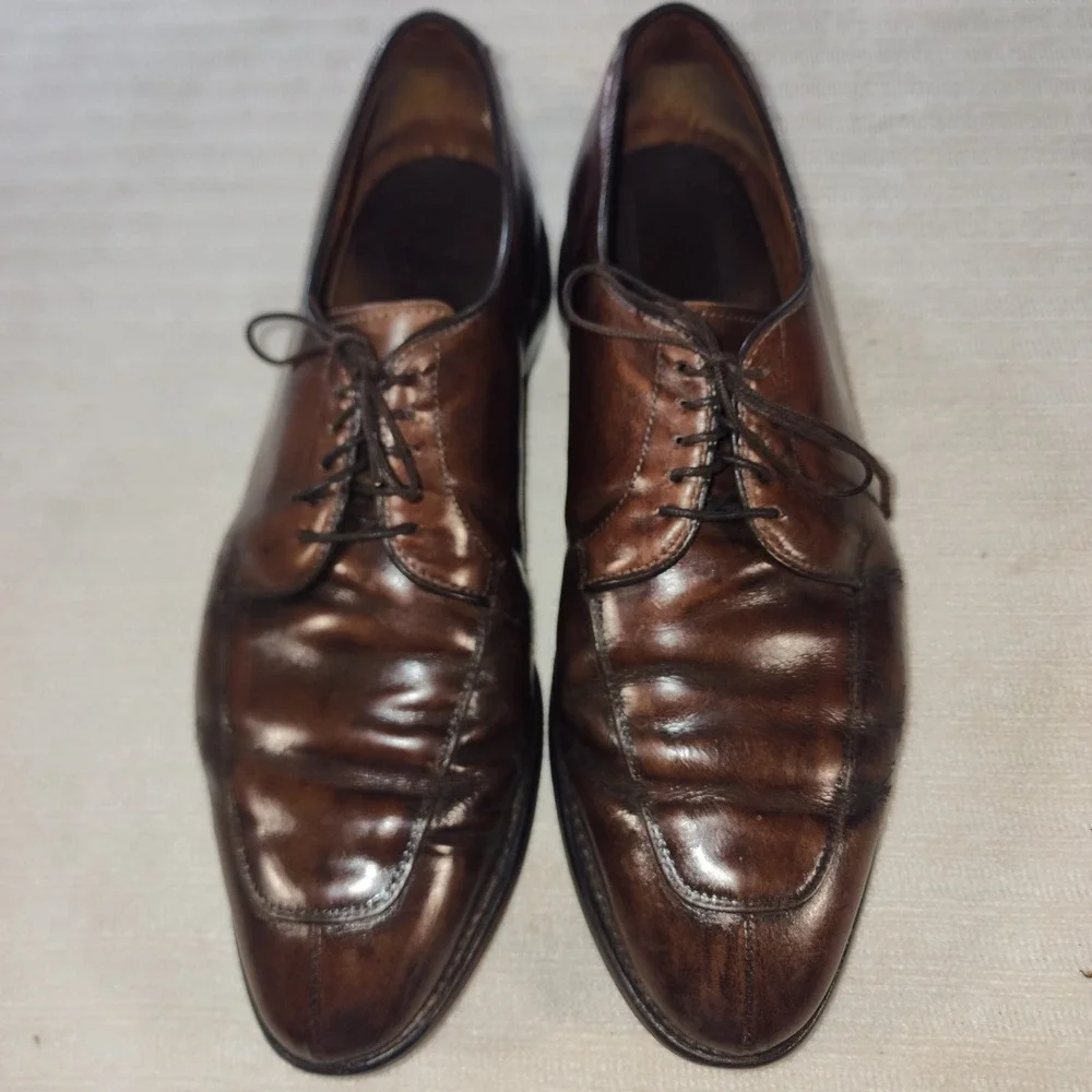 Allen Edmonds Mens 11 D Brown Leather Split-Toe Blucher Apron Toe Derby Shoes